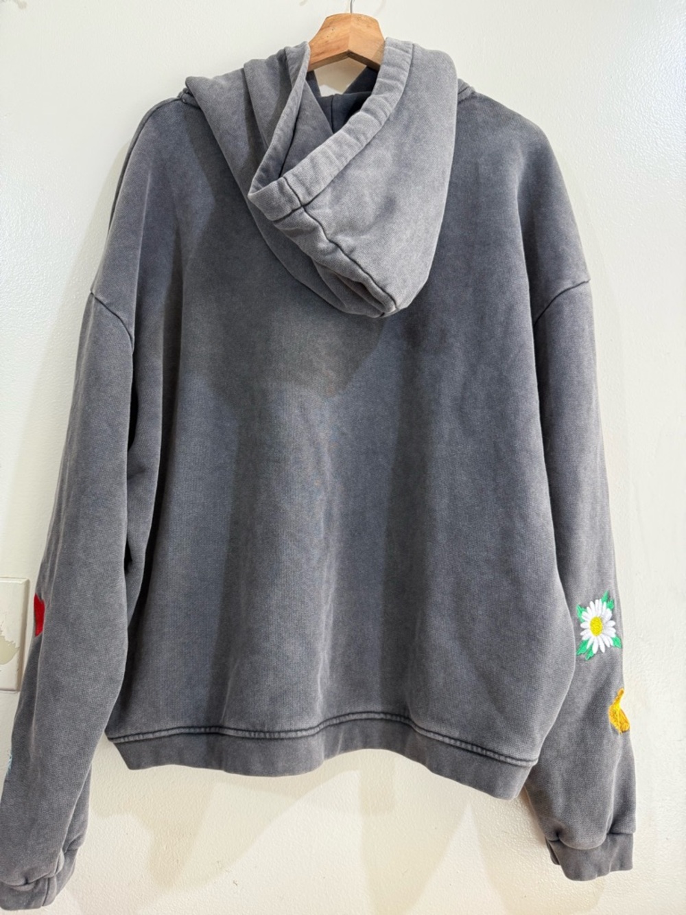 THE RAD BLACK Charcoal Crewneck Hoodie with Blue Butterfly & Daisy Embroidery - Picture 4 of 7